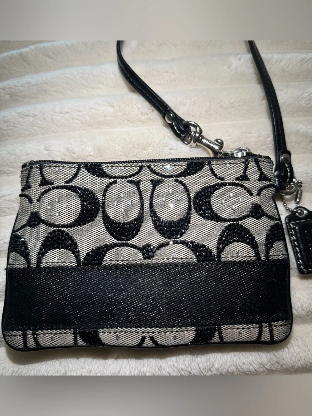 Customized Hand-Rhinestoned vintage Coach Signature zip Wristlet